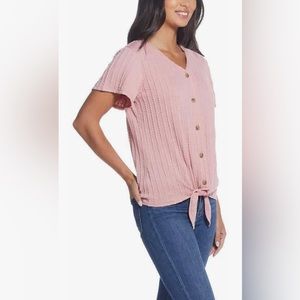 Weatherproof Vintage Ladies' Tie Front Pink Top
